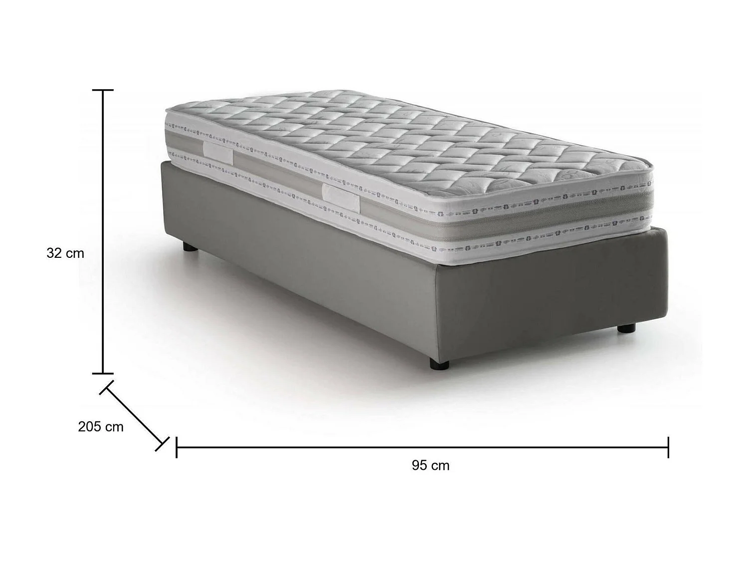 Lit simple Dcassan, Lit coffre avec revêtement en tissu, 100% Made in Italy, Ouverture latérale, avec matelas 80x190 cm inclus, Gris