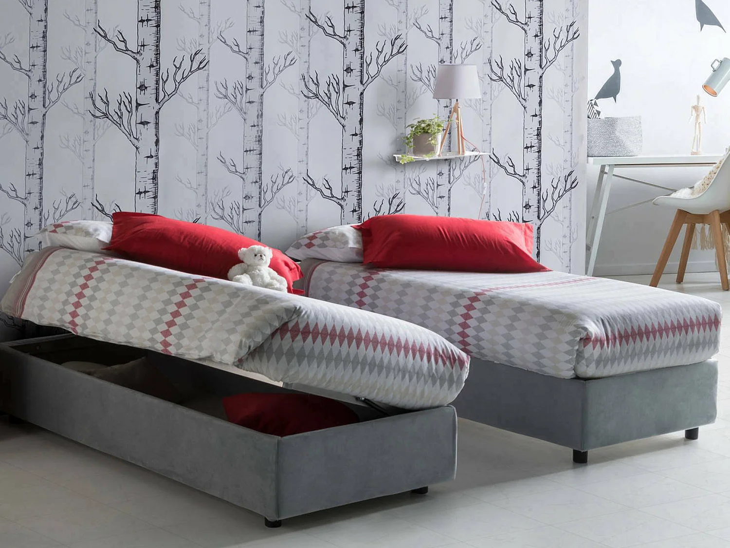 Lit simple Dcassan, Lit coffre avec revêtement en tissu, 100% Made in Italy, Ouverture latérale, avec matelas 80x190 cm inclus, Gris