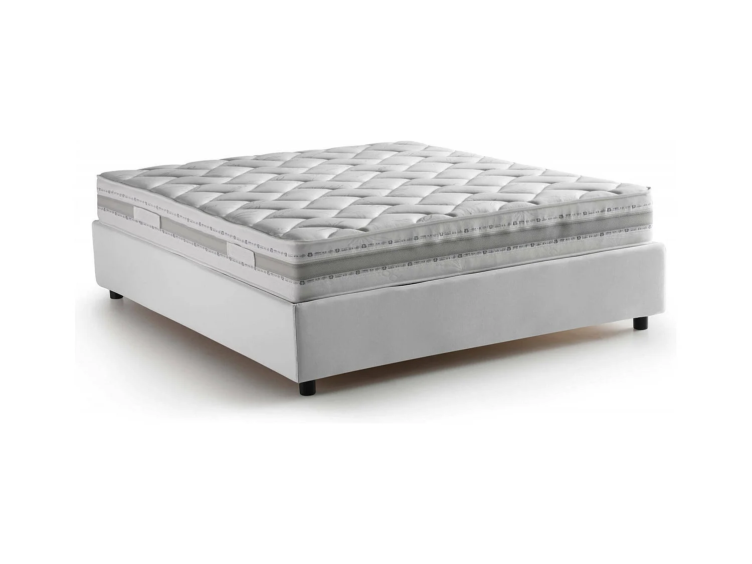 Lit double Dcacac, Lit coffre avec revêtement en tissu, 100% Made in Italy, Ouverture frontale, avec matelas 160x190 cm inclus, Blanc