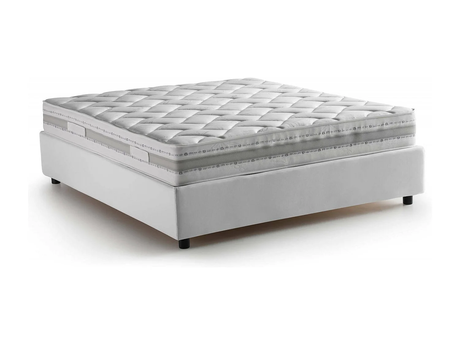 Lit double Dcacac, Lit coffre avec revêtement en tissu, 100% Made in Italy, Ouverture frontale, avec matelas 160x190 cm inclus, Blanc