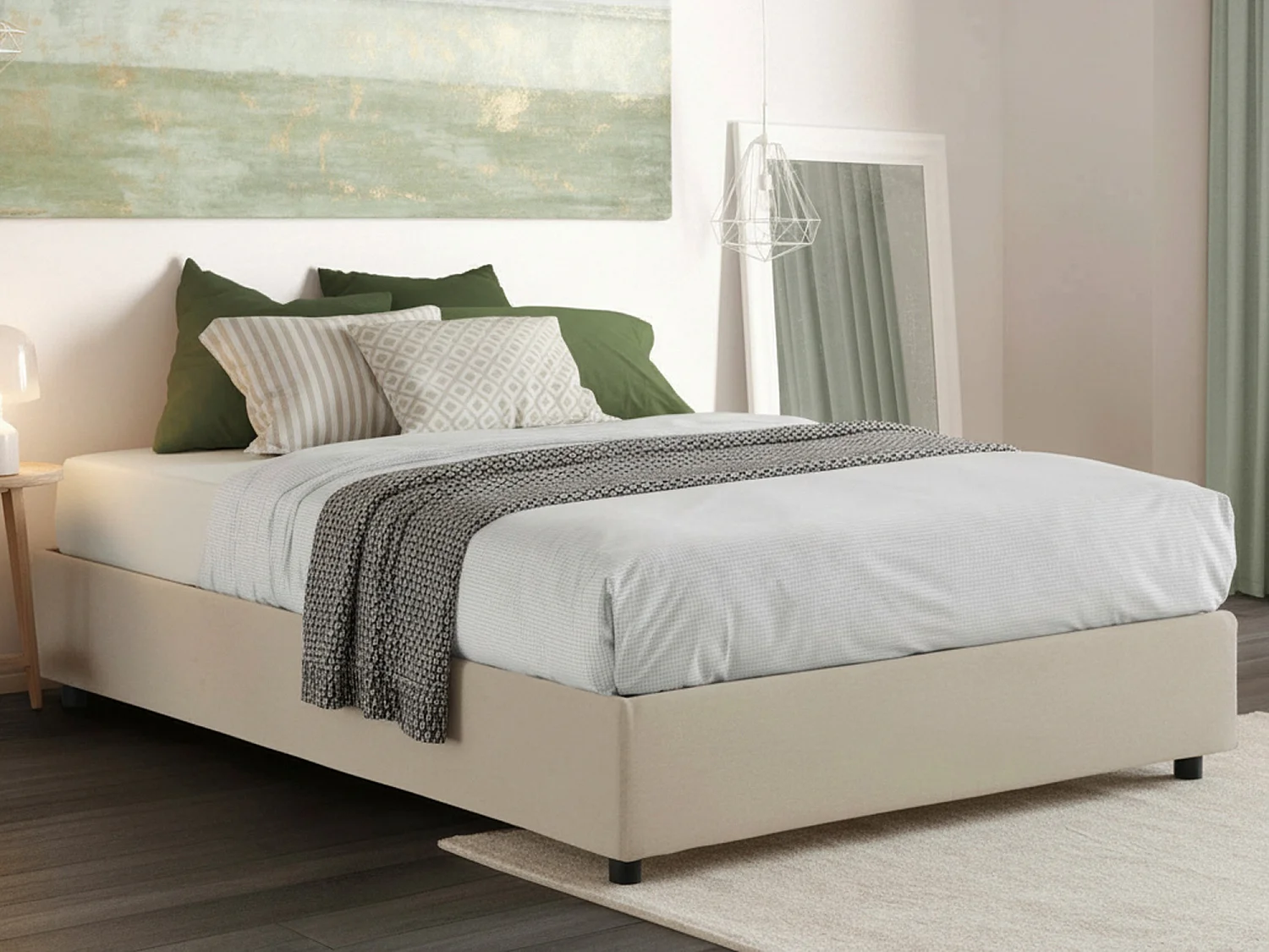 Lit double Dcacac, Lit coffre avec revêtement en tissu, 100% Made in Italy, Ouverture frontale, avec matelas 160x190 cm inclus, Beige