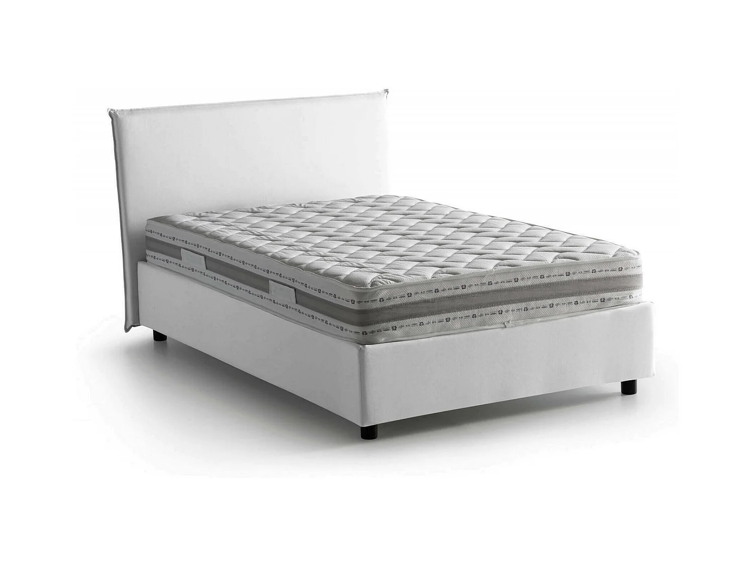 Daceret tweepersoonsbed, Opbergbed met stoffen bekleding, 100% Made in Italy, Opening aan de voorkant, inclusief matras 120x190 cm, Wit