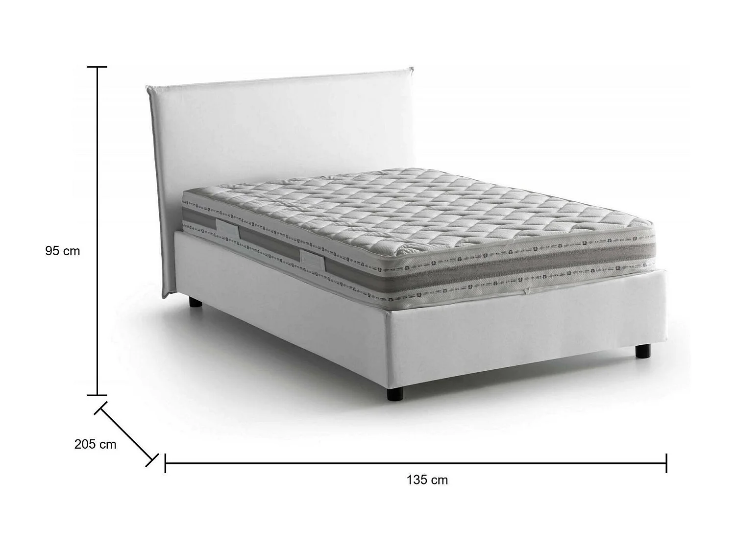 Daceret tweepersoonsbed, Opbergbed met stoffen bekleding, 100% Made in Italy, Opening aan de voorkant, inclusief matras 120x190 cm, Wit