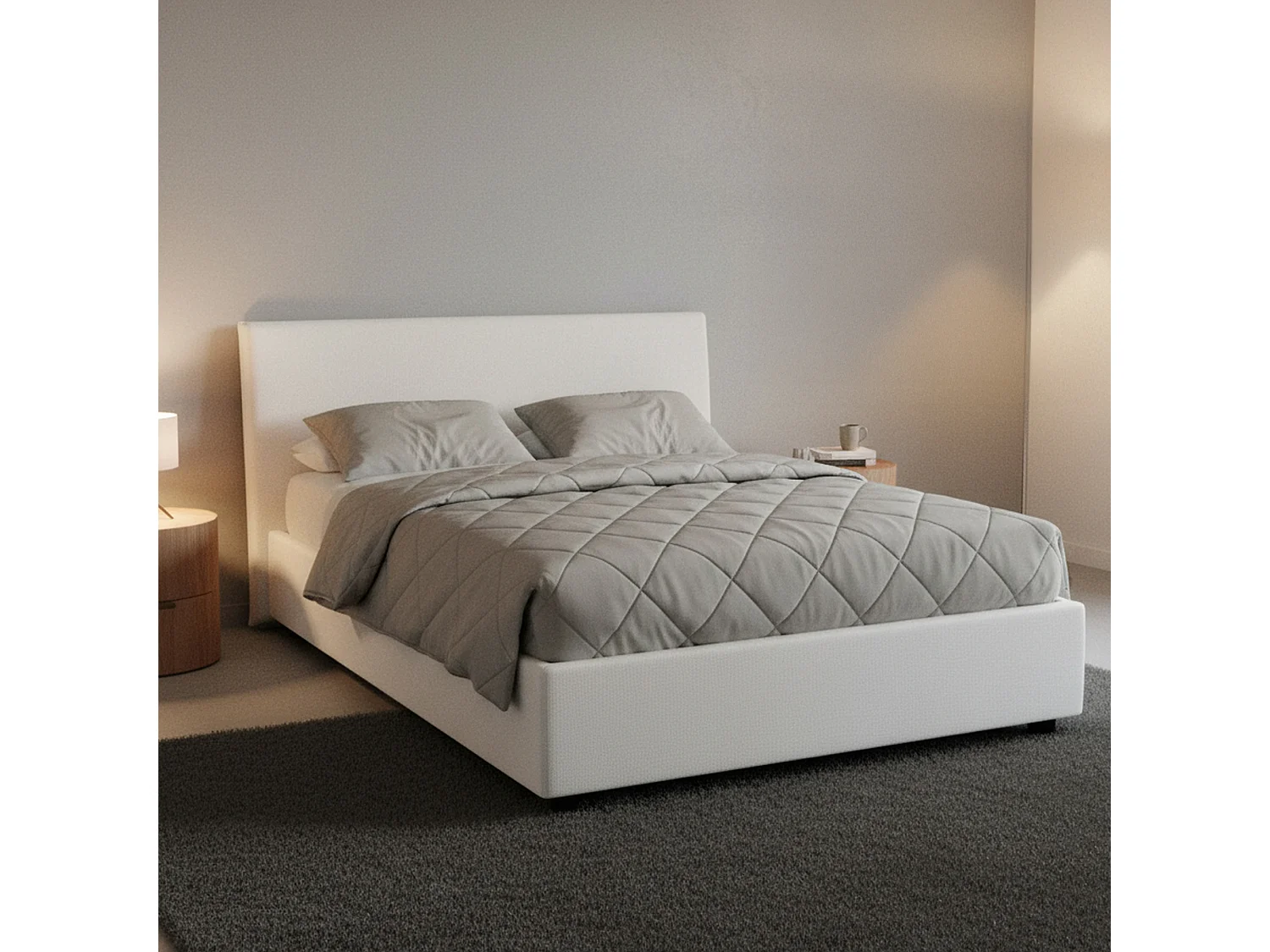 Lit double Daceret, lit coffre avec revêtement en tissu, 100% Made in Italy, ouverture frontale, avec matelas 120x190 cm inclus, Blanc