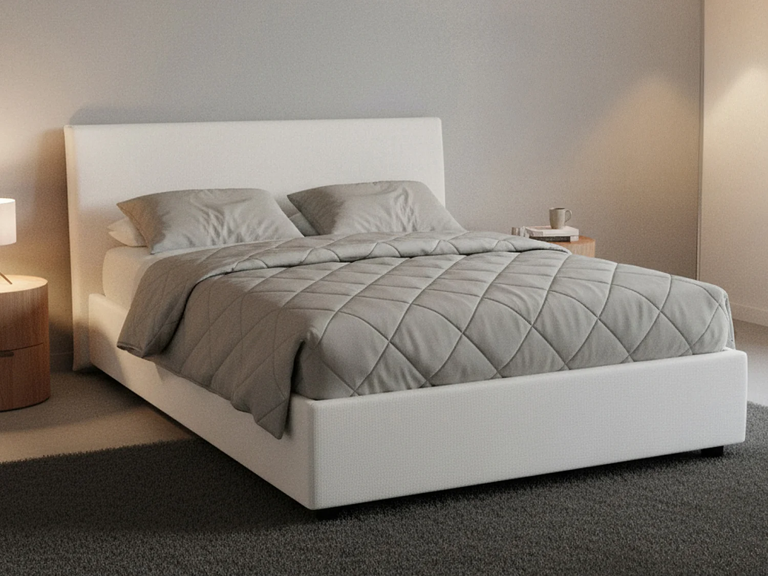 Lit double Daceret, lit coffre avec revêtement en tissu, 100% Made in Italy, ouverture frontale, avec matelas 120x190 cm inclus, Blanc