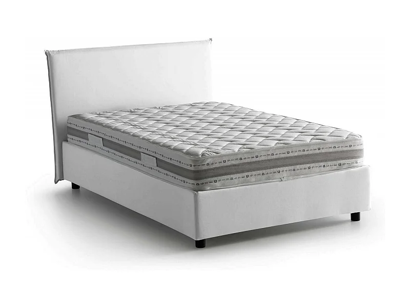 Lit double Daceret, lit coffre avec revêtement en tissu, 100% Made in Italy, ouverture frontale, avec matelas 120x190 cm inclus, Blanc