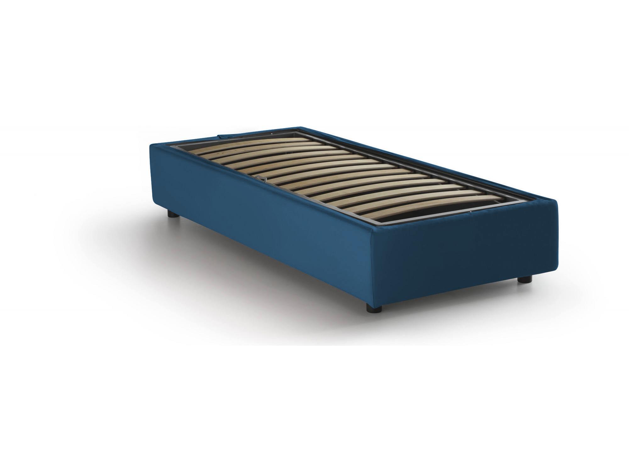 Cama individual Dabate, Cama contenedor con revestimiento de tela, 100%  Made in Italy, Apertura frontal, con colchón Cm 80x190 incluido, Azul