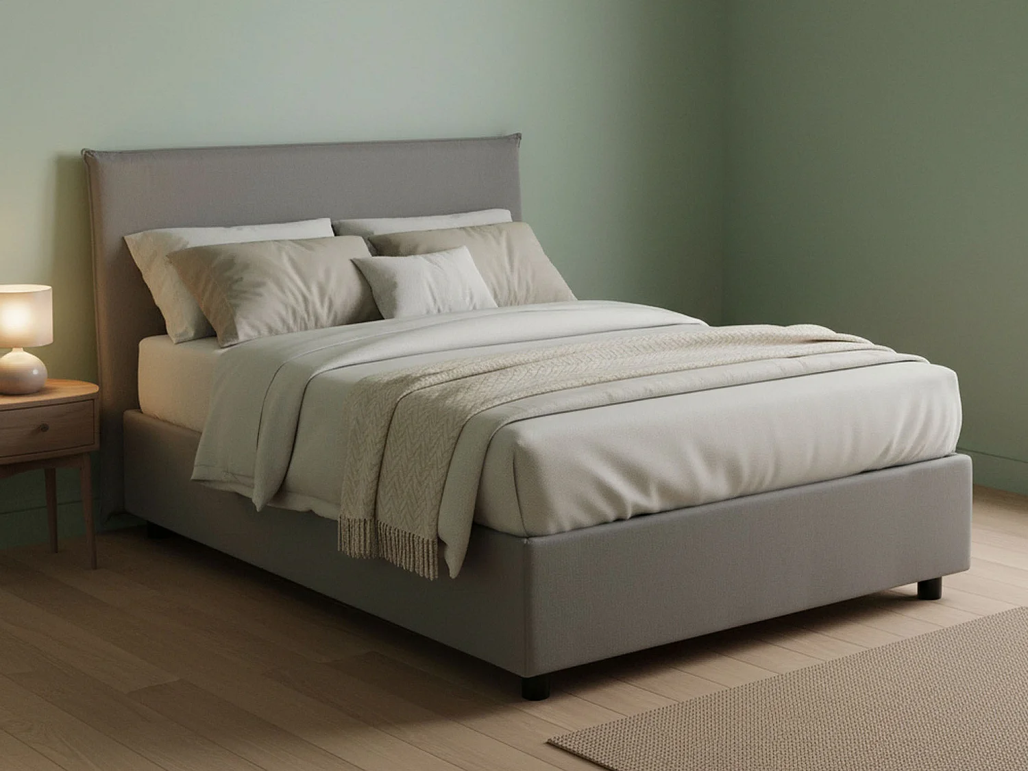 Lit double Daceret, lit coffre avec revêtement en tissu, 100% Made in Italy, ouverture frontale, avec matelas 120x190 cm inclus, Gris