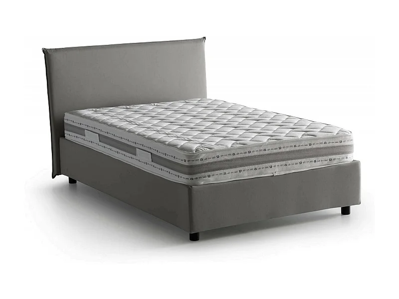 Cama de casal Daceret, Cama de armazenamento com forro de tecido, 100% Fabricado na Itália, Abertura frontal, com colchão 120x190 cm incluído, Cinza