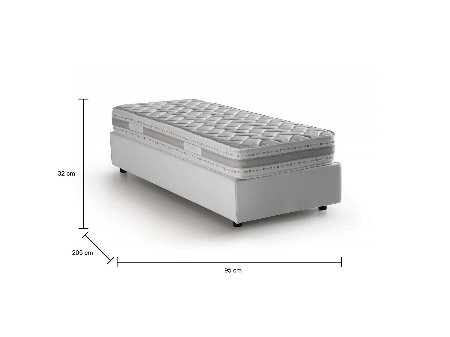 Letto Singolo Abbi, Materasso Incluso Made in Italy, 95x205 cm Bianco