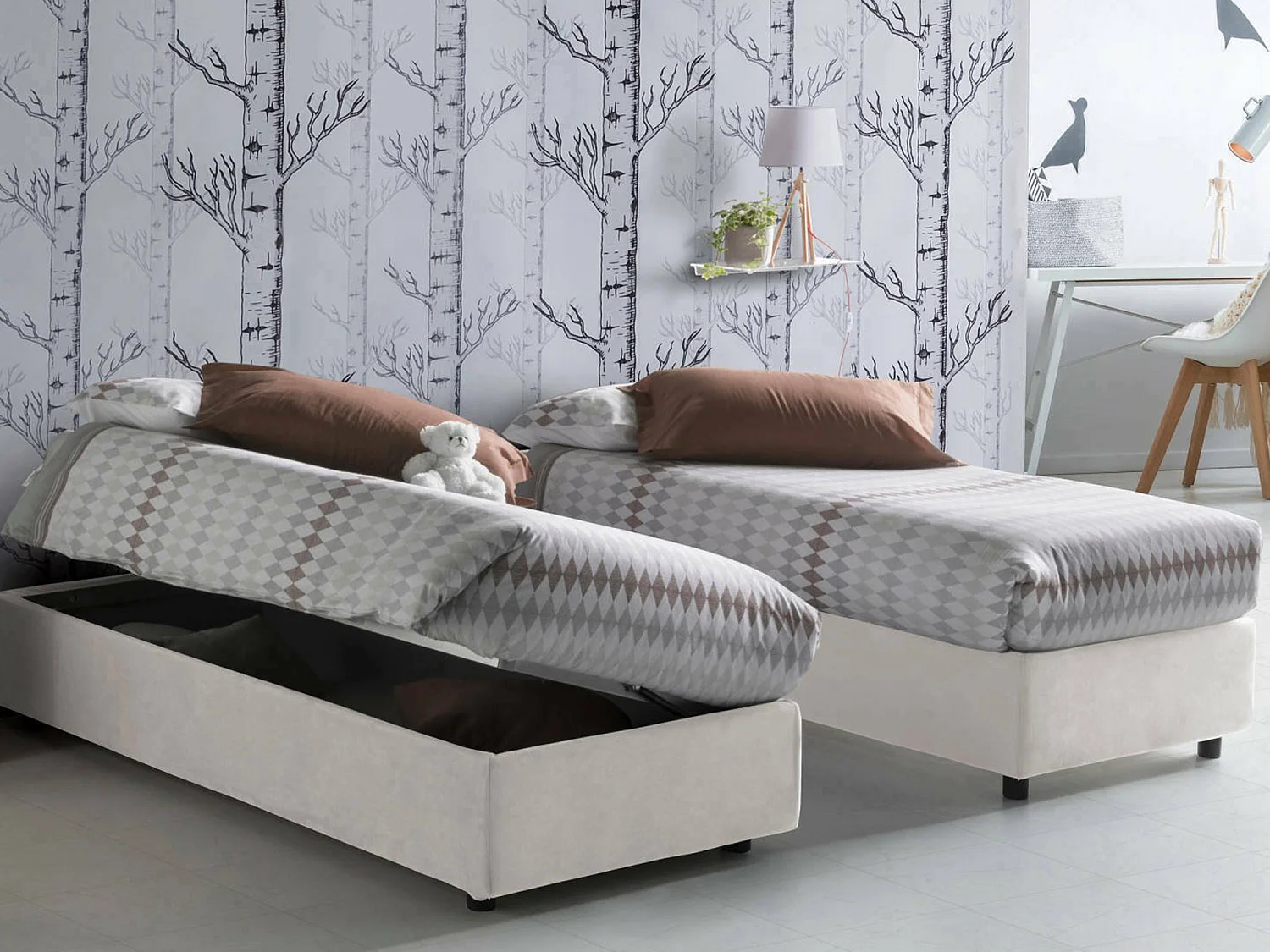 Lit simple Dcassan, Lit coffre avec revêtement en tissu, 100% Made in Italy, Ouverture latérale, avec matelas 80x190 cm inclus, Blanc