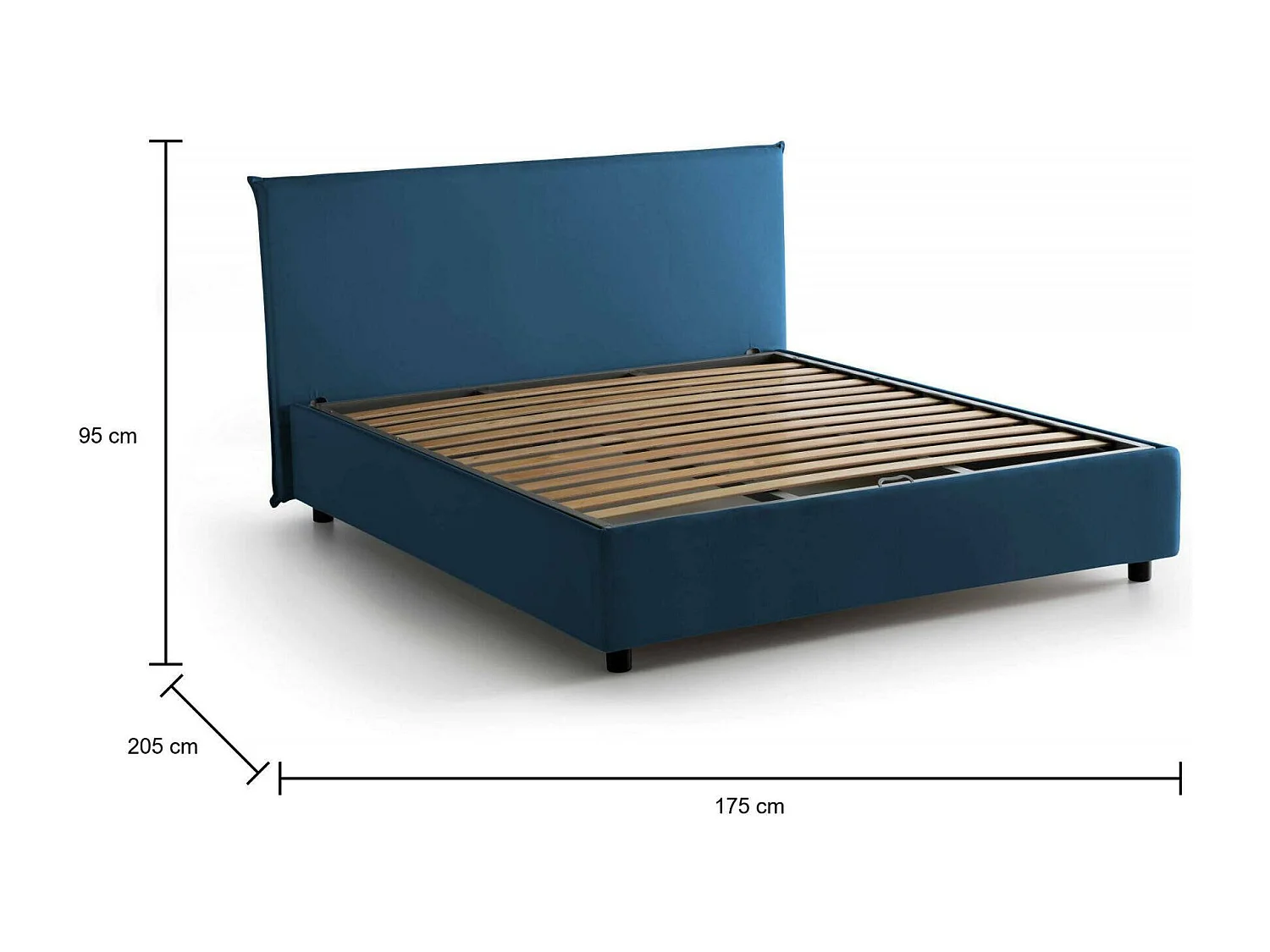 Dambros tweepersoonsbed, Opbergbed met stoffen bekleding, 100% Made in Italy, Opening aan de voorkant, geschikt voor matras 160x190 cm, Blauw