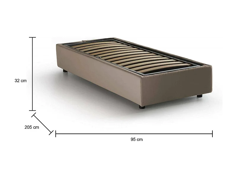 Cama de solteiro Dacerb, Cama de armazenamento com forro de tecido, 100% Fabricado na Itália, Abertura frontal, adequada para colchão 80x190 cm, Taupe