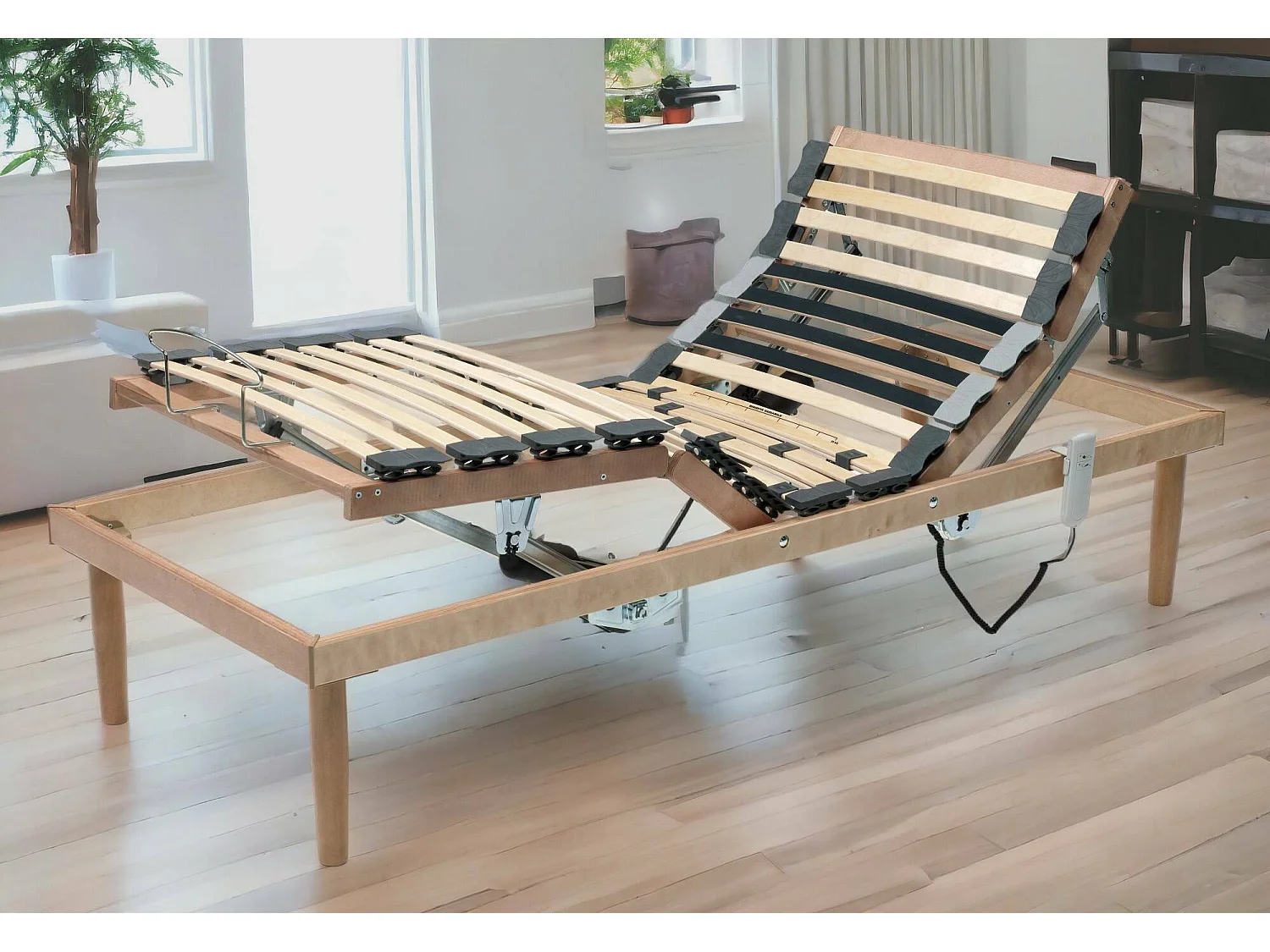 Sommier simple Dbuz, sommier à lattes en bois avec moteur, 100% Made in Italy, sommier orthopédique inclinable motorisé, 80x190h 34 cm
