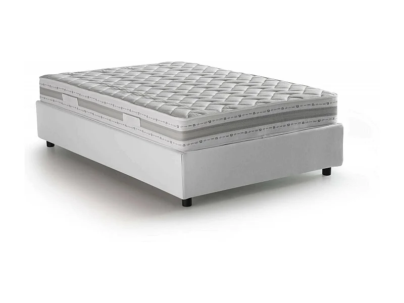 Lit double Dmalizi, Lit coffre avec revêtement en tissu, 100% Made in Italy, Ouverture frontale, avec matelas 120x200 cm inclus, Blanc