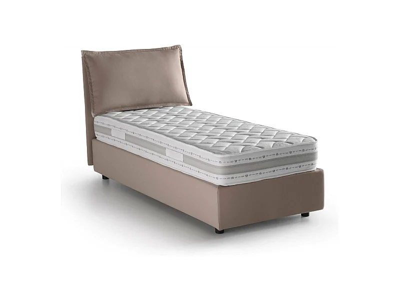 Cama de solteiro Dloset, Cama de armazenamento com forro de tecido, 100% Fabricado na Itália, Abertura frontal, com colchão 90x190 cm incluído, Taupe