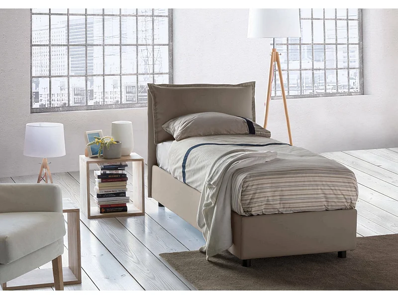 Dloset eenpersoonsbed, Opbergbed met stoffen bekleding, 100% Made in Italy, Opening aan de voorzijde, inclusief matras 90x190 cm, Taupe