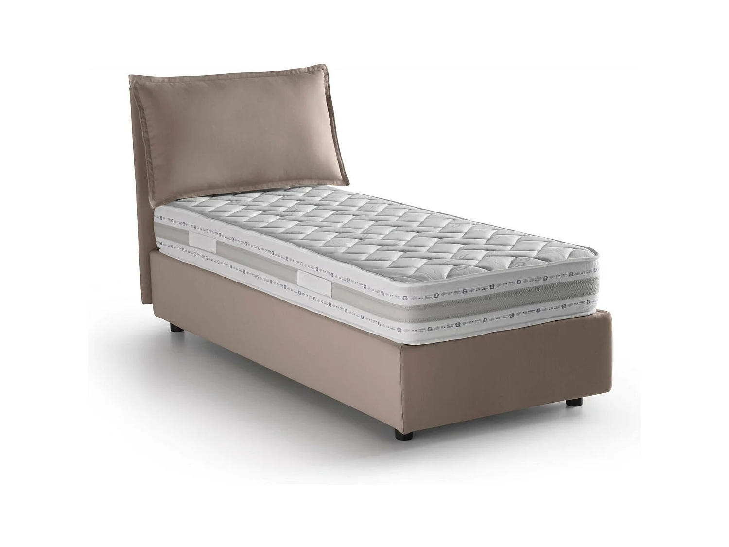 Lit simple Dloset, Lit coffre avec revêtement en tissu, 100% Made in Italy, Ouverture frontale, avec matelas 90x190 cm inclus, Taupe