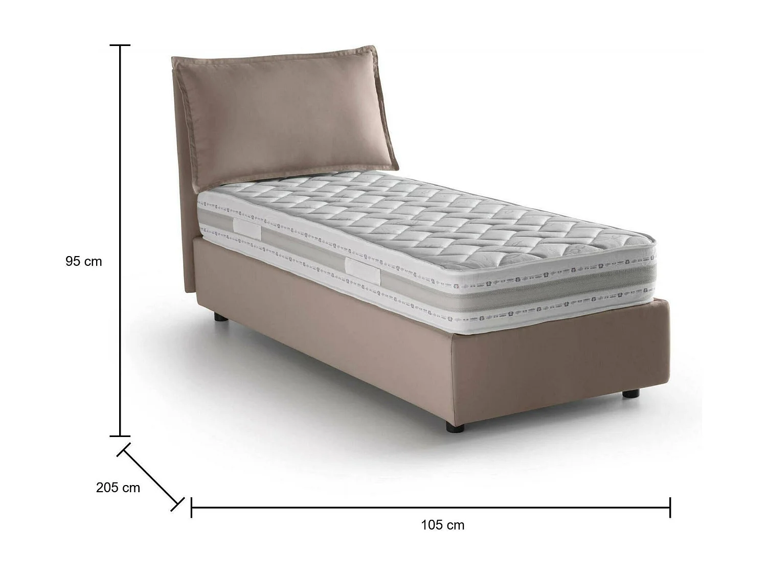 Letto Singolo Animal, Materasso Incluso Made in Italy, 105x205 cm Grigio Tortora