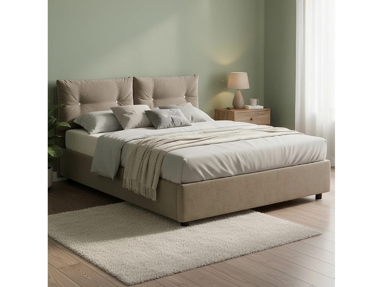 Lit double Dcun, Lit coffre avec revêtement en tissu, 100% Made in Italy, Ouverture frontale, adapté pour matelas 160x200 cm, Taupe