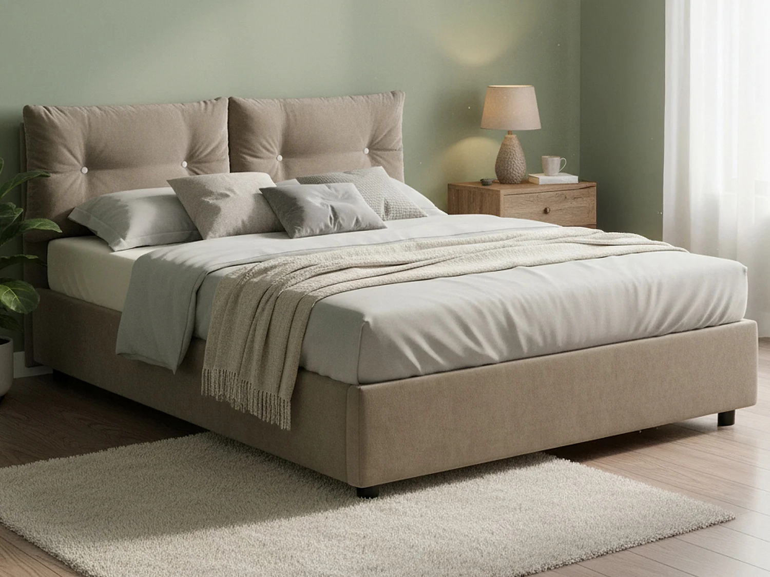 Lit double Dcun, Lit coffre avec revêtement en tissu, 100% Made in Italy, Ouverture frontale, adapté pour matelas 160x200 cm, Taupe