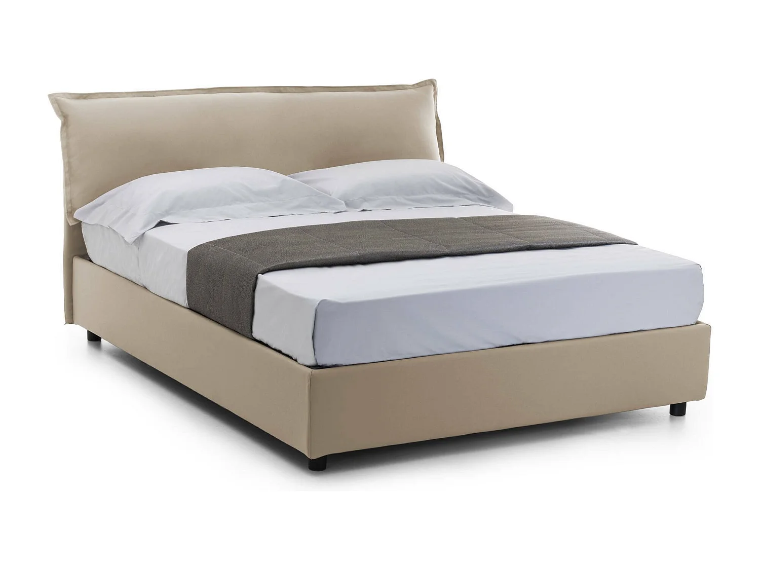 Lit double Dbiand, Lit coffre déhoussable avec tête de lit rembourrée et cadre de lit coffre, 100% Made in Italy, adapté pour matelas 160x200 cm, Beige