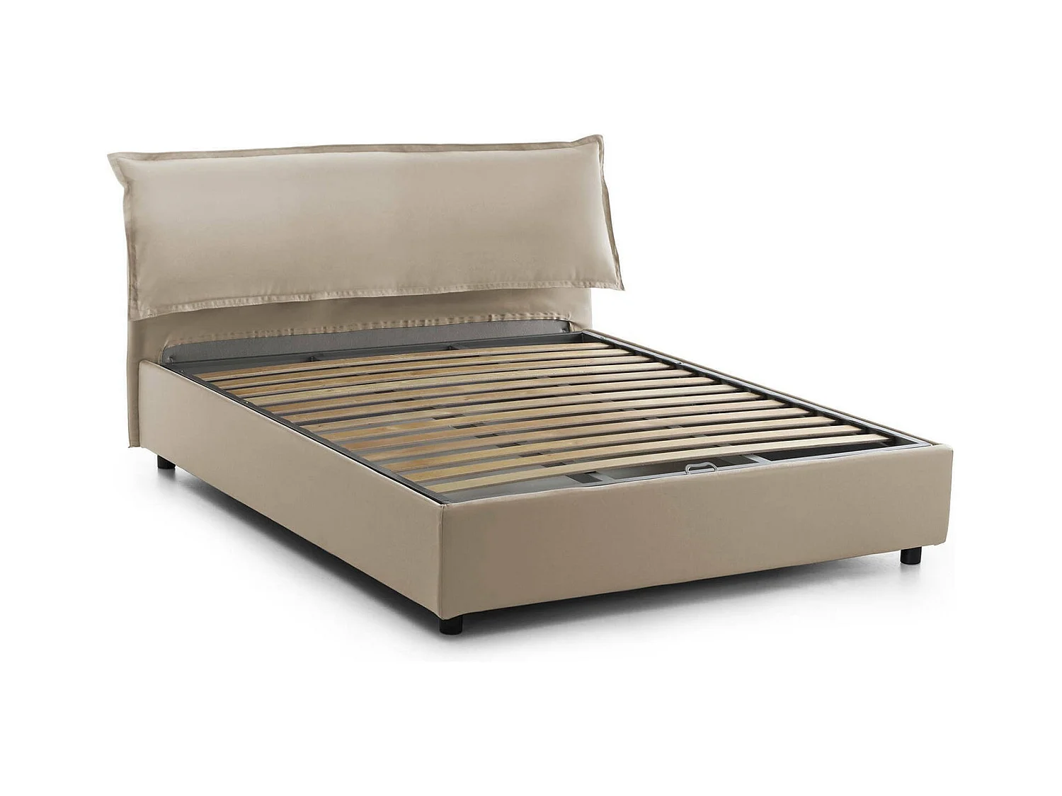 Lit double Dbiand, Lit coffre déhoussable avec tête de lit rembourrée et cadre de lit coffre, 100% Made in Italy, adapté pour matelas 160x200 cm, Beige