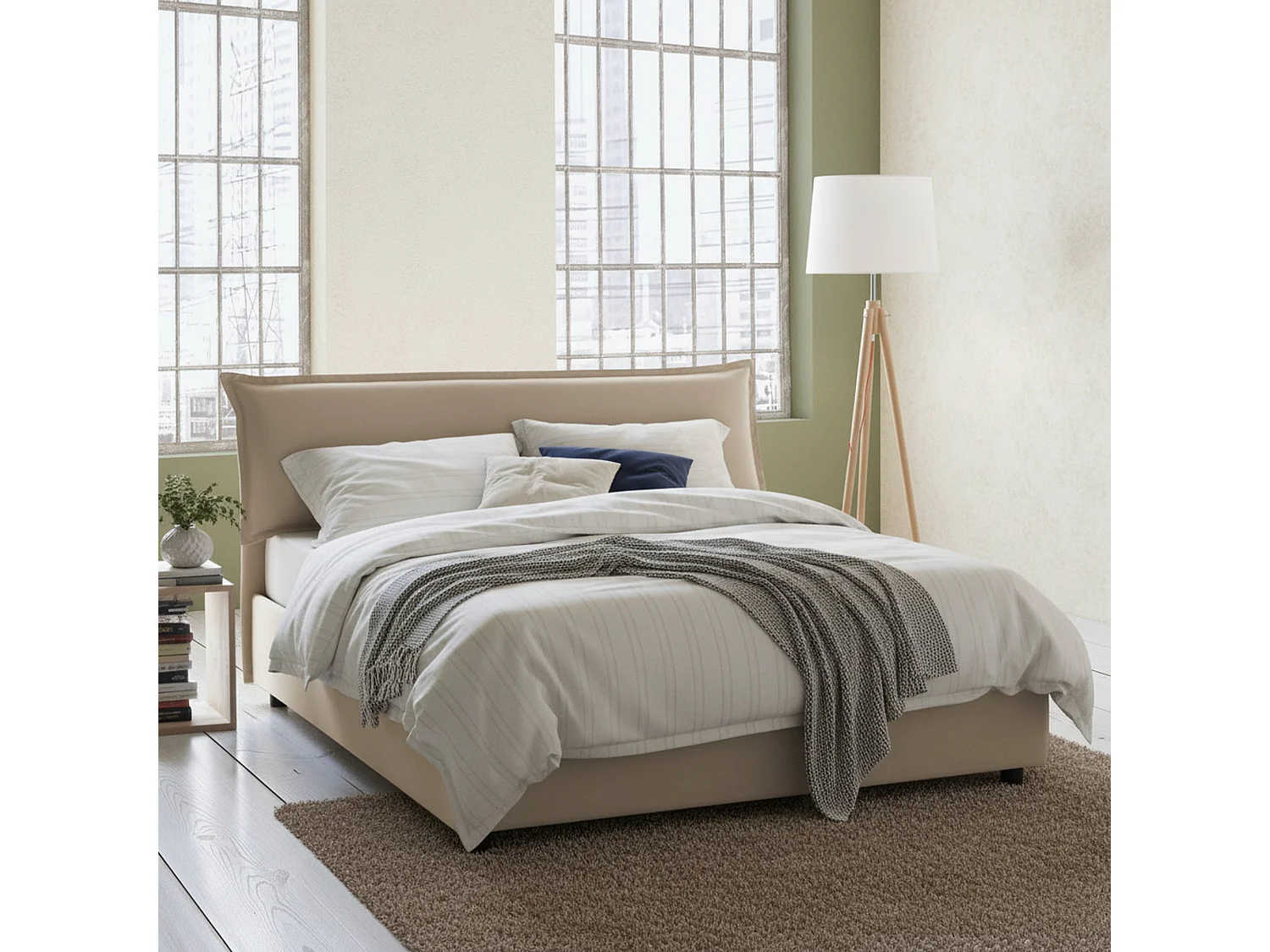 Dbiand tweepersoonsbed, opbergbed met afneembare hoes met gestoffeerd hoofdbord en opbergbedframe, 100% Made in Italy, geschikt voor matras 160x200 cm, Beige