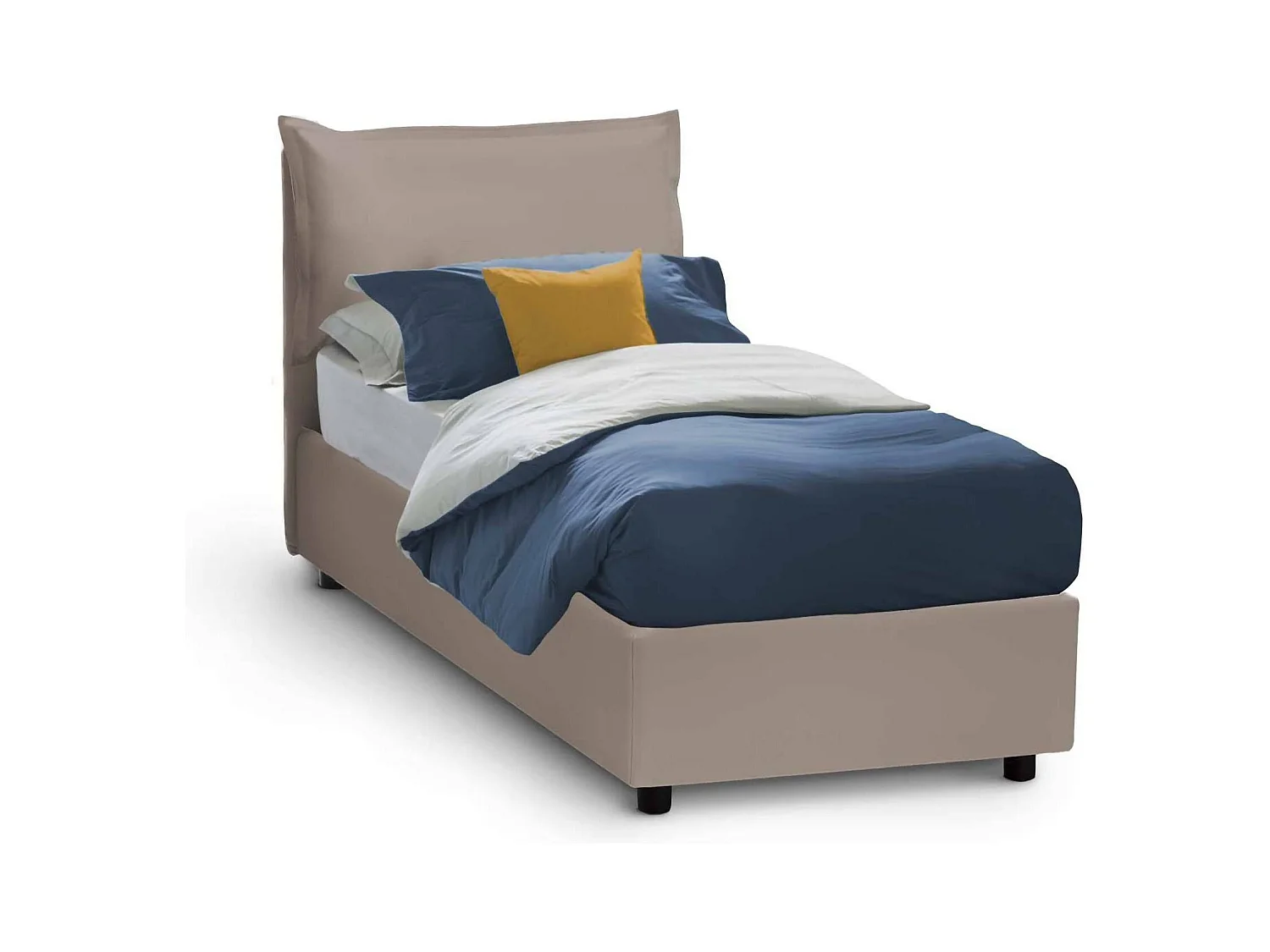 Lit simple Dcosti, Lit coffre avec revêtement en éco-cuir, 100% Made in Italy, Ouverture frontale, adapté pour matelas 80x190 cm, Taupe