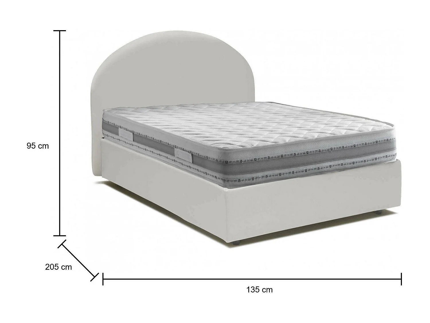 Quadratisches und halbes Bett Dbisol, Containerbett mit Kunstlederbezug, 100% Made in Italy, Frontöffnung, inklusive Matratze Cm 120x190, WeiÃŸ