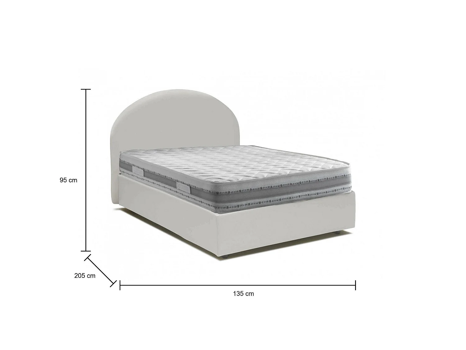 Lit double Dbisol, lit coffre avec revêtement en éco-cuir, 100% Made in Italy, ouverture frontale, avec matelas 120x190 cm inclus, Blanc
