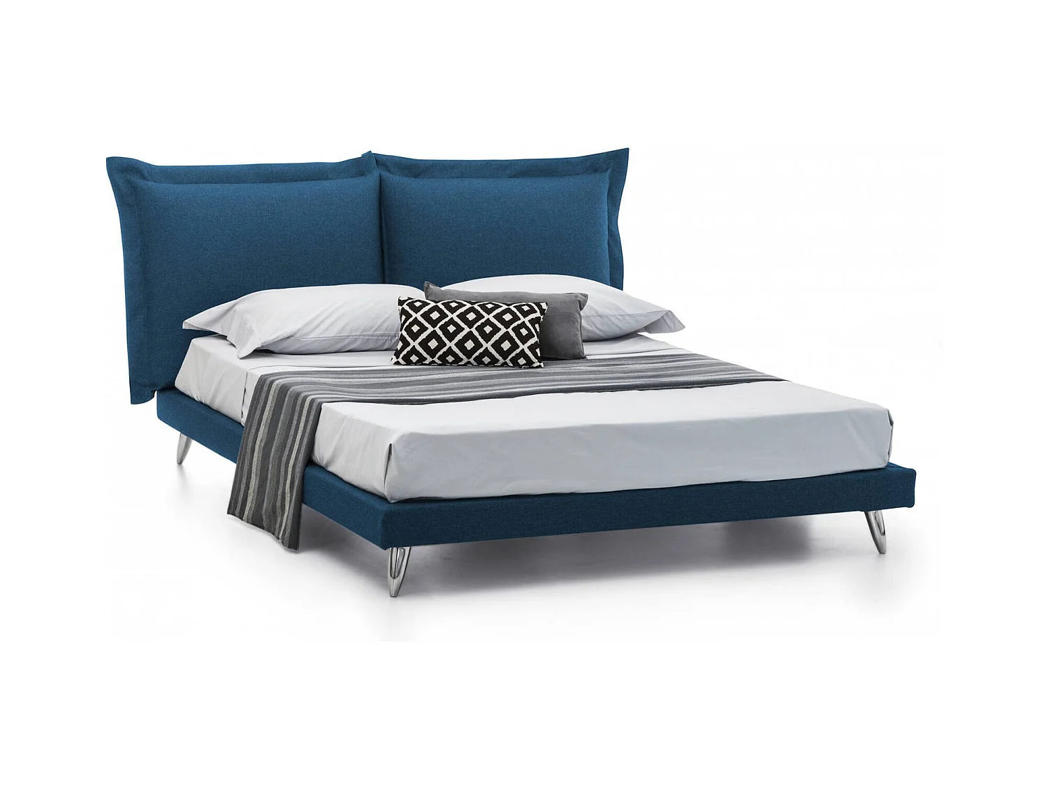 Lit double Dgiraud, Lit fixe en tissu avec pieds, 100% Made in Italy, adapté pour matelas 160x190 cm, Bleu