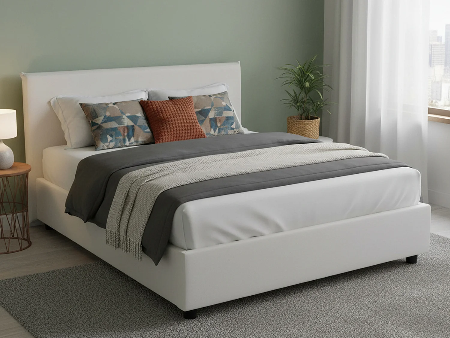 Letto Matrimoniale Scolecite, Contenitore Made in Italy, 175x205 cm Bianco