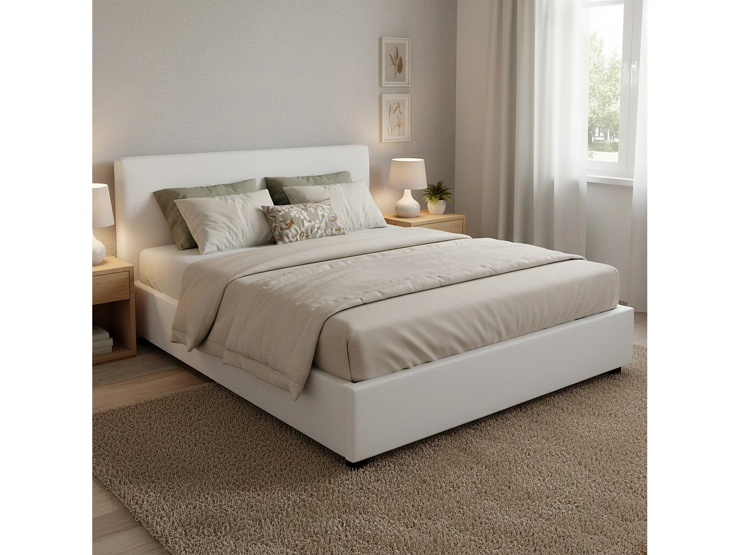 Dalfons tweepersoonsbed, Opbergbed met stoffen bekleding, 100% Made in Italy, Opening aan de voorkant, geschikt voor matras van 140x200 cm, Wit