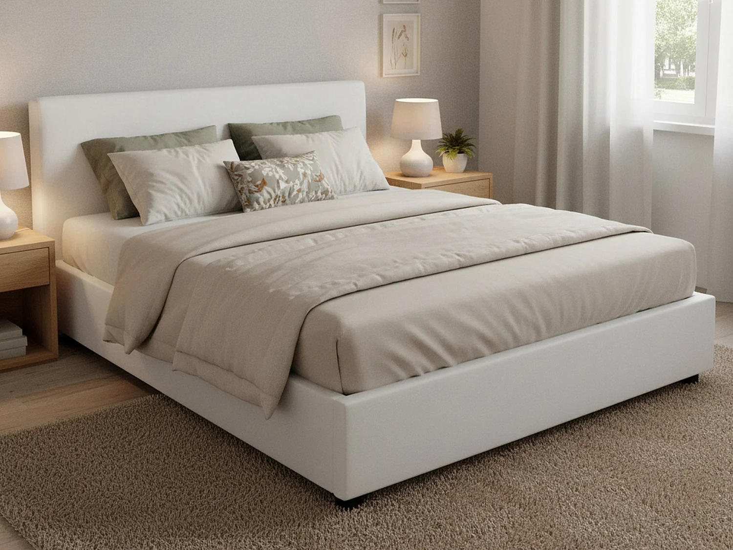 Lit double Dalfons, Lit coffre avec revêtement en tissu, 100% Made in Italy, Ouverture frontale, adapté pour matelas 140x200 cm, Blanc