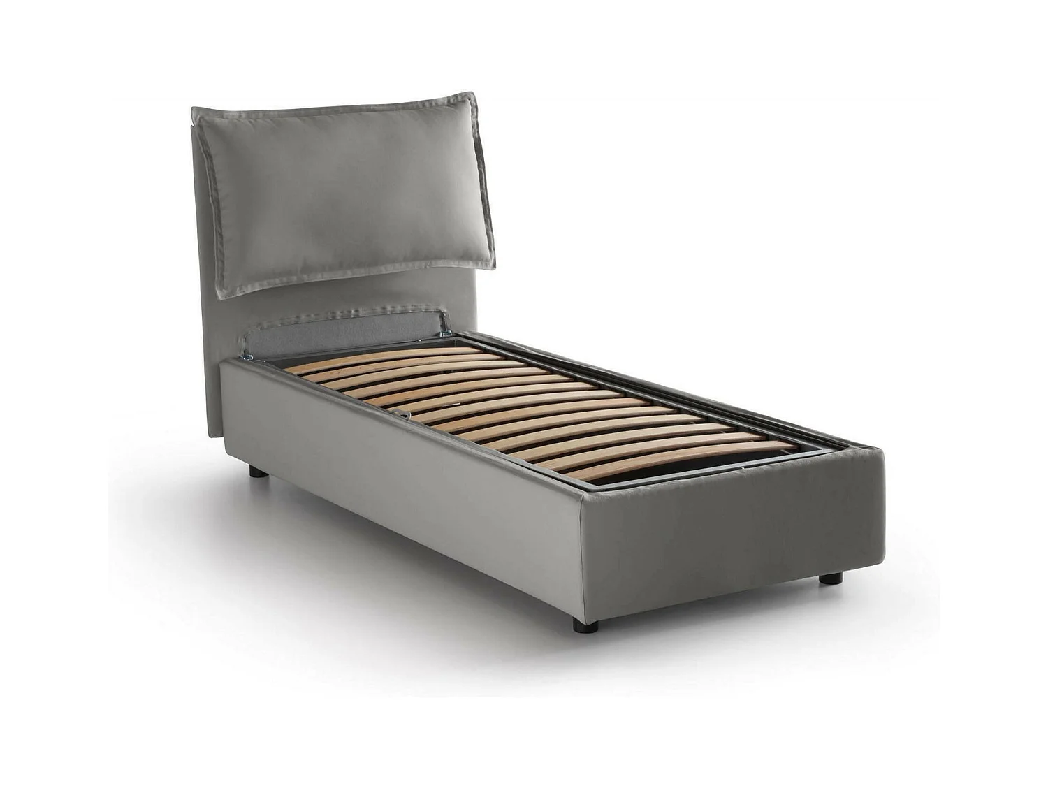 Dmosco eenpersoonsbed, Opbergbed met stoffen bekleding, 100% Made in Italy, Opening aan de voorzijde, geschikt voor matras van 80x190 cm, Grijs