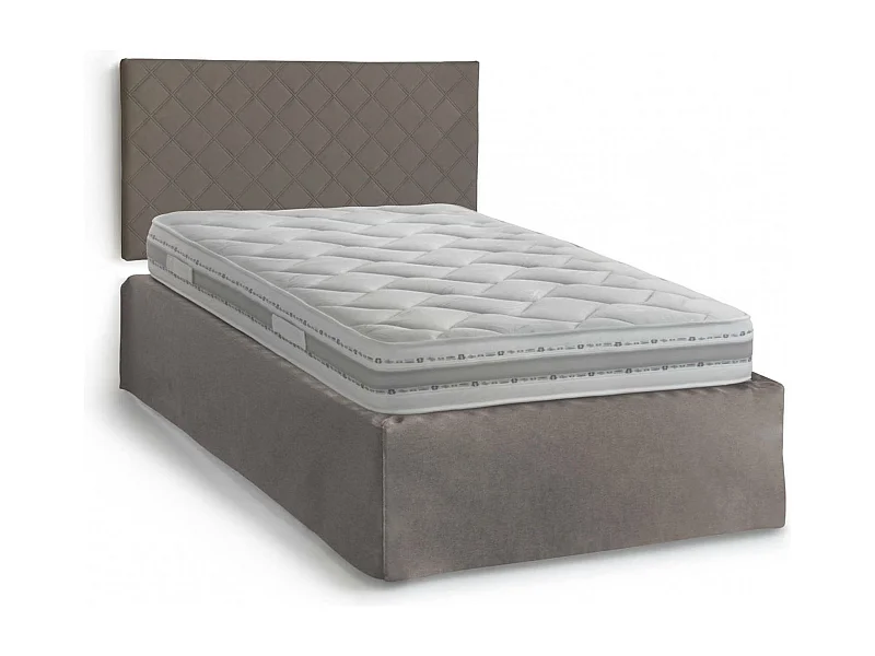 Cama de plaza y media Dbellom, Juego de cabecero en ecopiel con base ortopédica y cenefa, 100% Made in Italy, con colchón incluido, 120x190cm, Tórtola