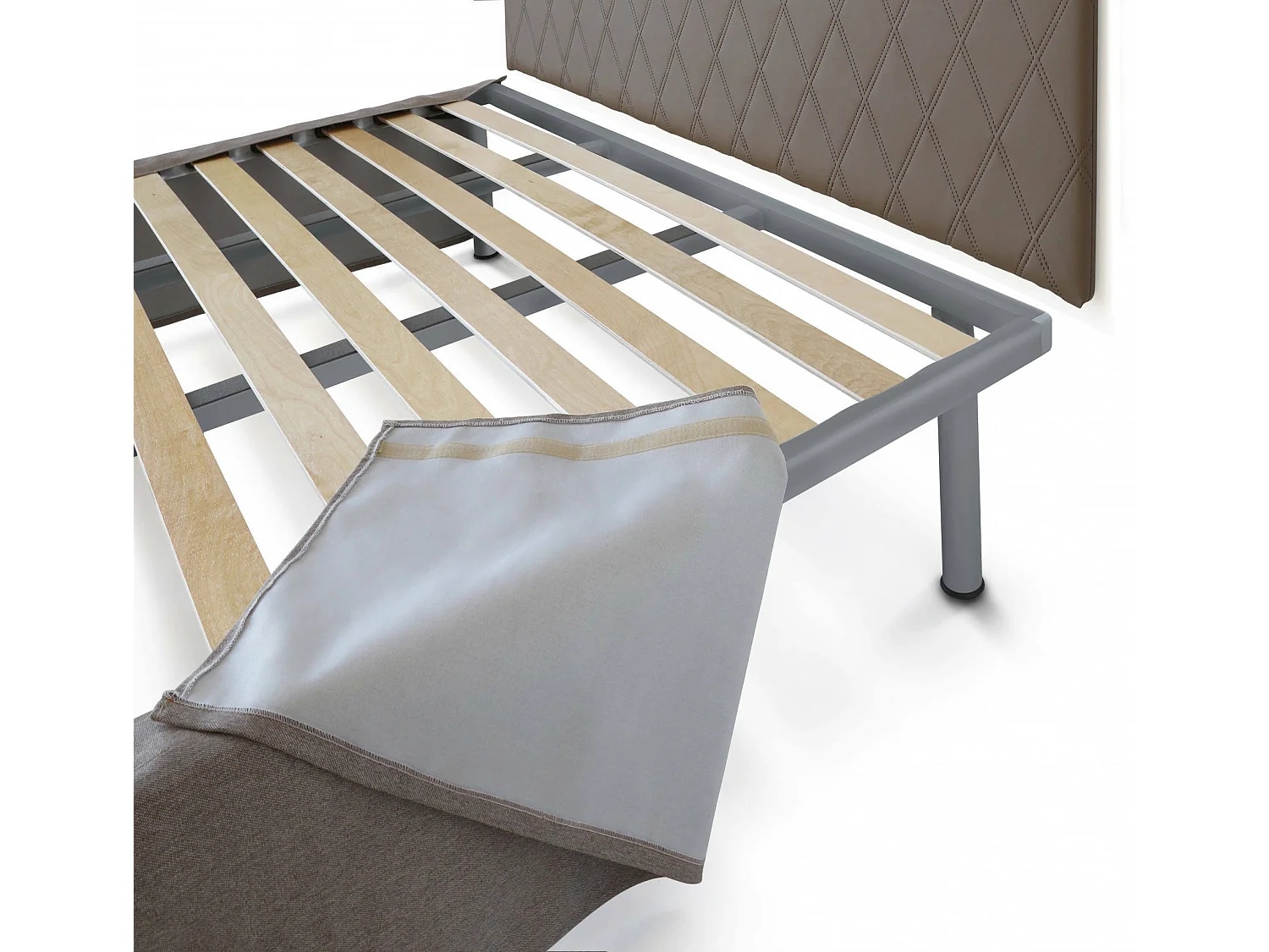 Lit double Dbellom, ensemble tête de lit en éco-cuir avec sommier orthopédique et cantonnière, 100% Made in Italy, avec matelas inclus, 120x190 cm, gris tourterelle