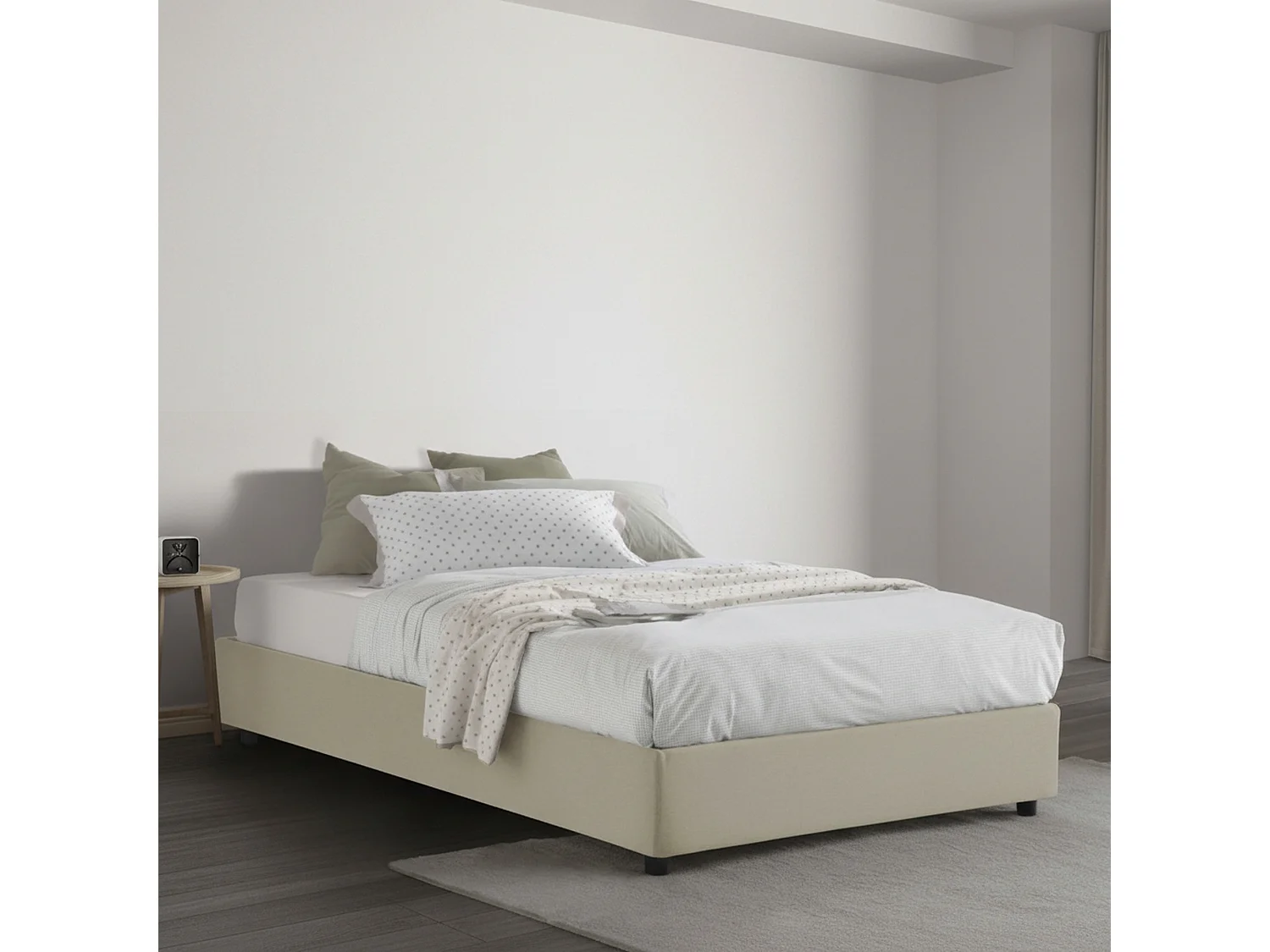 Lit double Dbamb, Lit coffre avec revêtement en tissu, 100% Made in Italy, Ouverture frontale, avec matelas 120x190 cm inclus, Beige