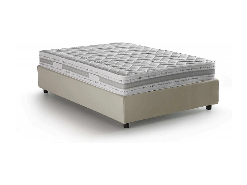 Lit double Dbamb, Lit coffre avec revêtement en tissu, 100% Made in Italy, Ouverture frontale, avec matelas 120x190 cm inclus, Beige