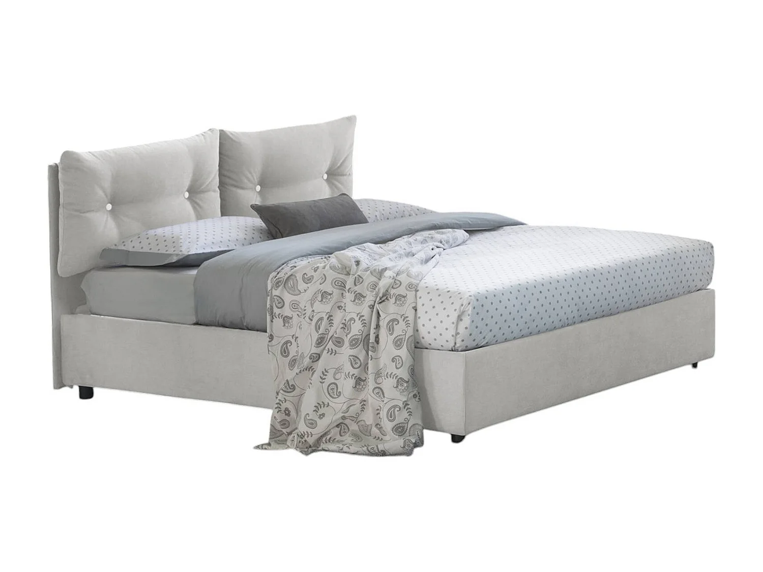 Cama de casal Djankt, cama de arrumação com forro de tecido, 100% Fabricado em Itália, abertura frontal, adequada para colchão 120x190 cm, branco