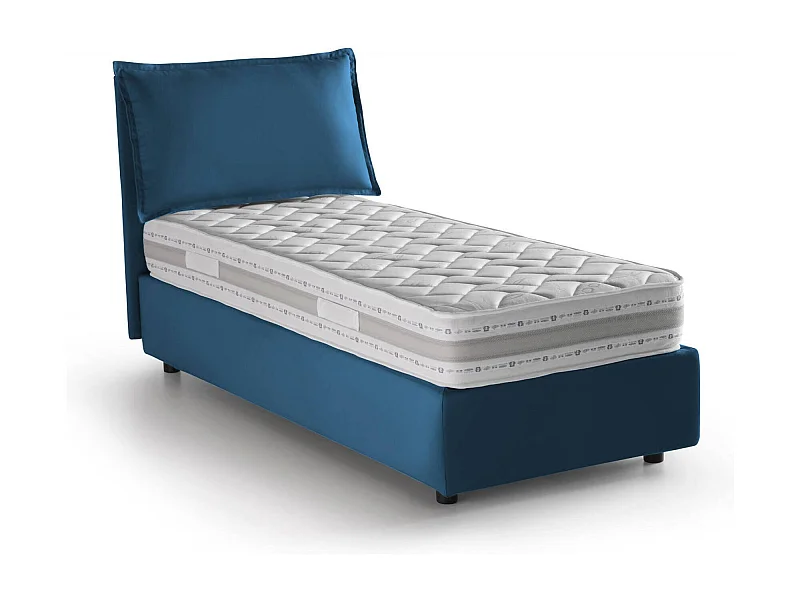 Lit simple Dmarcon, Lit coffre avec revêtement en tissu, 100% Made in Italy, Ouverture frontale, avec matelas 80x200 cm inclus, Bleu