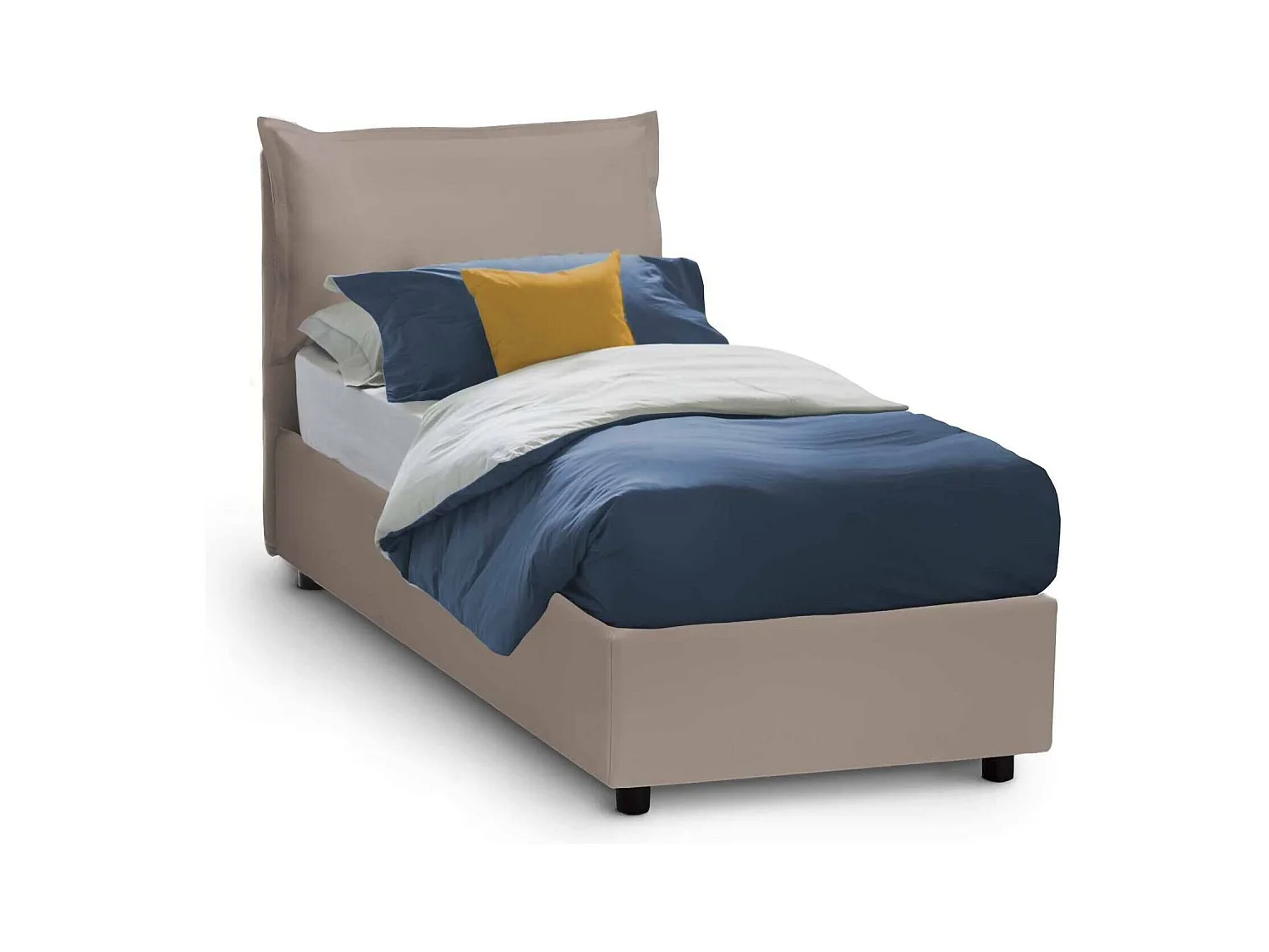 Lit simple Datzor, Lit coffre avec revêtement en éco-cuir, 100% Made in Italy, Ouverture frontale, avec matelas 90x190 cm inclus, Taupe
