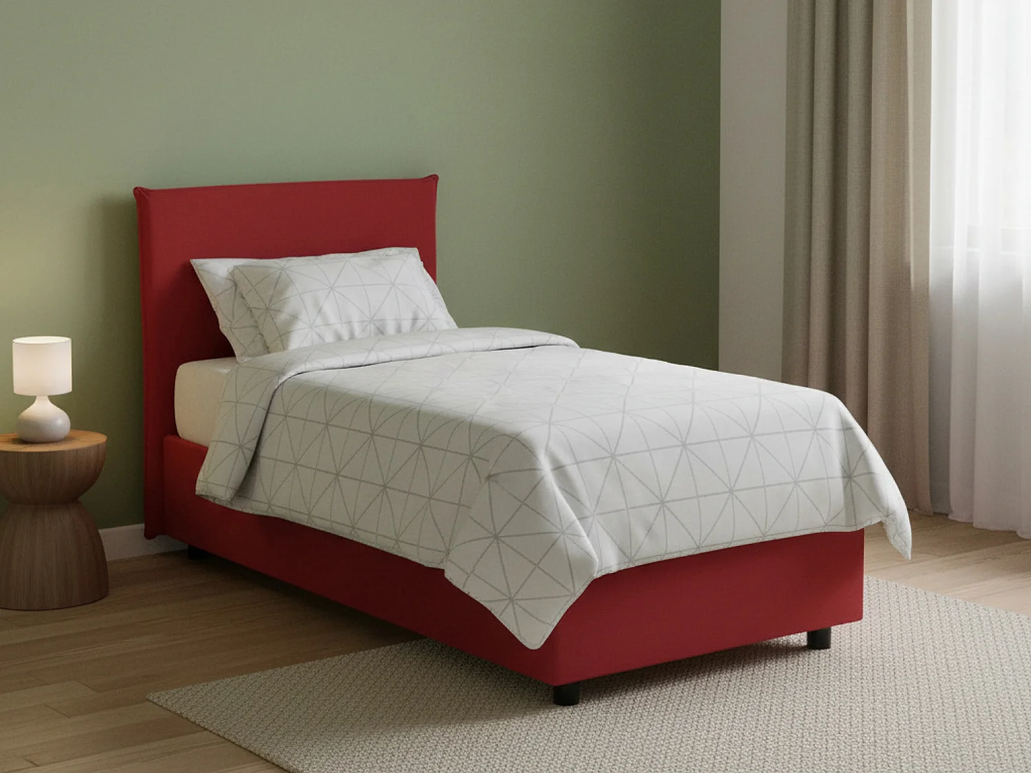 Lit simple Dban, Lit coffre avec revêtement en tissu, 100% Made in Italy, Ouverture frontale, avec matelas 90x190 cm inclus, Rouge