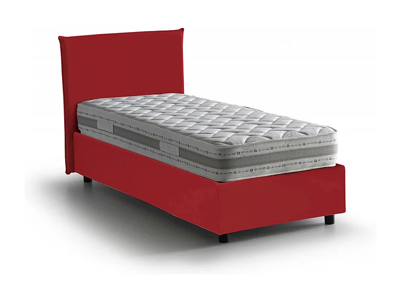 Lit simple Dban, Lit coffre avec revêtement en tissu, 100% Made in Italy, Ouverture frontale, avec matelas 90x190 cm inclus, Rouge