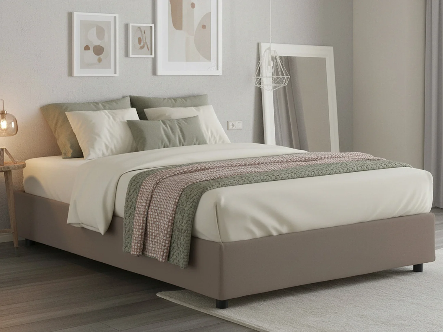 Lit double Dgraus, Lit coffre avec revêtement en tissu, 100% Made in Italy, Ouverture frontale, adapté pour matelas 160x200 cm, Taupe