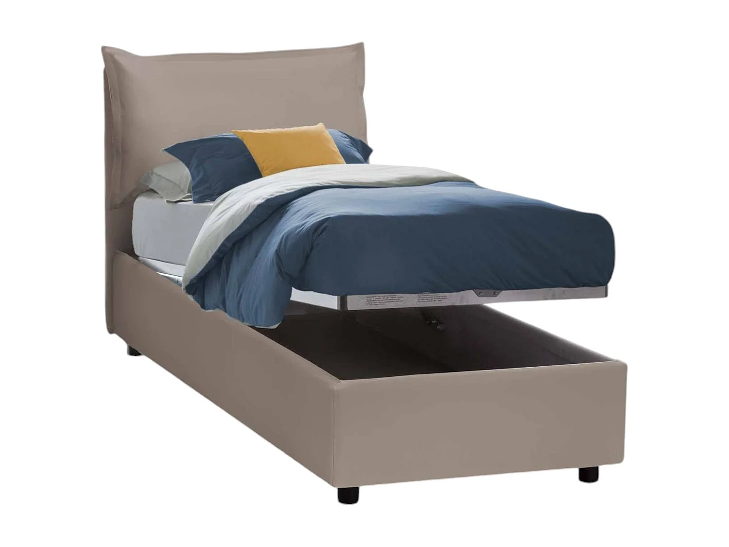 Lit simple Dkokori, Lit coffre avec revêtement en éco-cuir, 100% Made in Italy, Ouverture frontale, avec matelas 80x200 cm inclus, Taupe