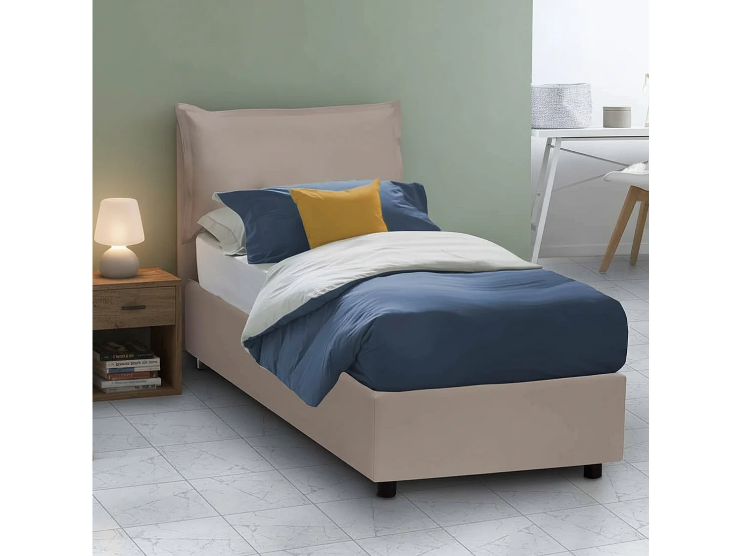 Lit simple Dkokori, Lit coffre avec revêtement en éco-cuir, 100% Made in Italy, Ouverture frontale, avec matelas 80x200 cm inclus, Taupe