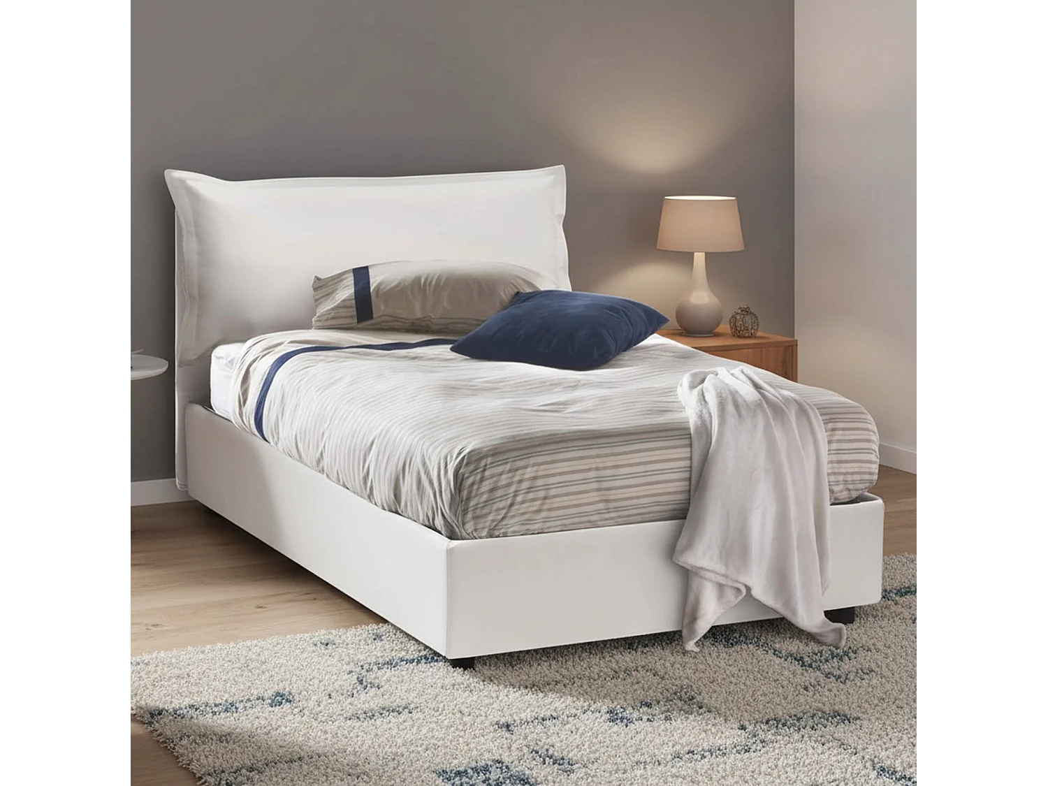 Quadratisches und halbes Bett Dbayey, Containerbett mit Kunstlederbezug, 100% Made in Italy, Frontöffnung, inklusive Matratze Cm 120x190, WeiÃŸ