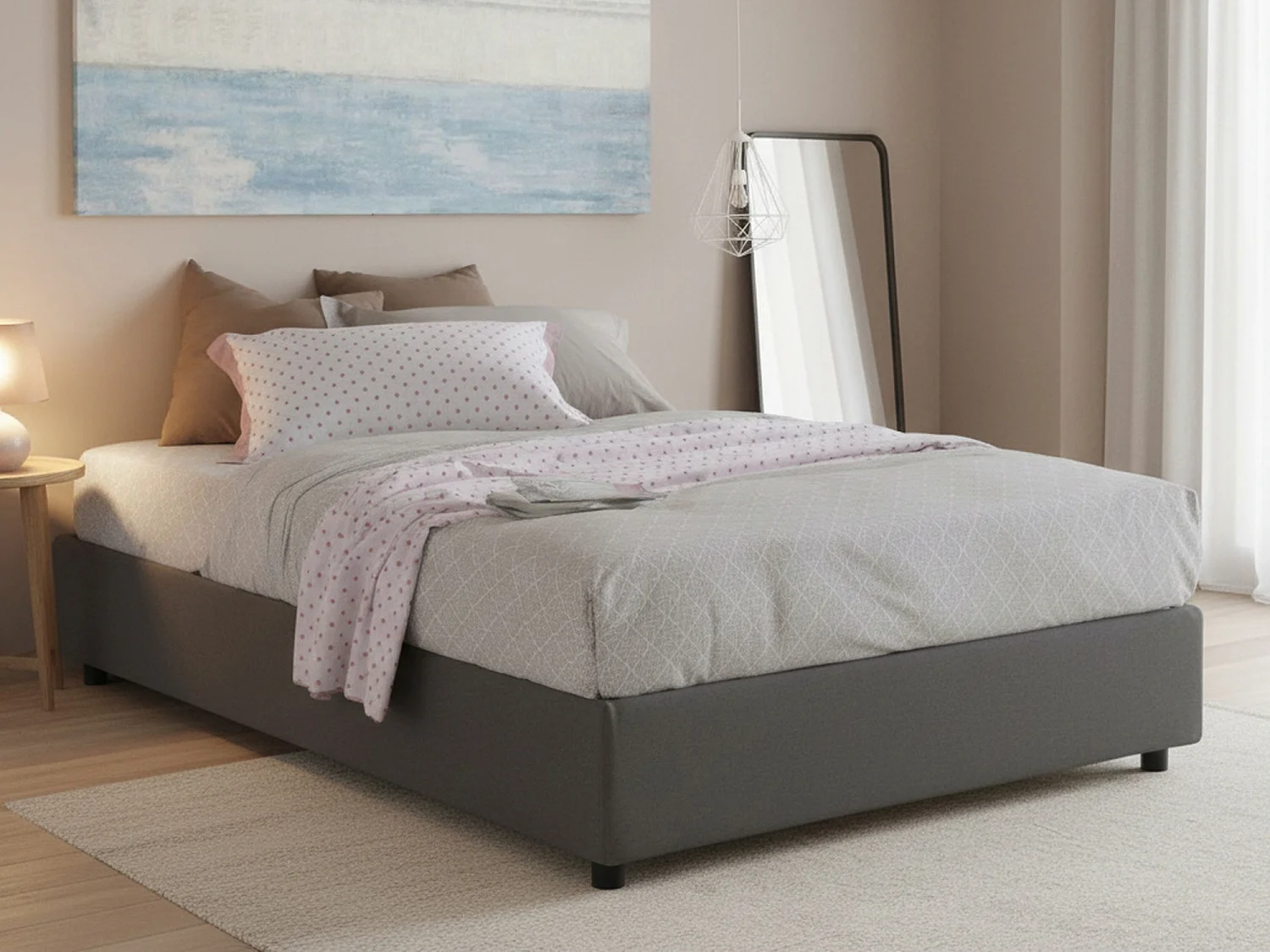 Daajj tweepersoonsbed, Opbergbed met stoffen bekleding, 100% Made in Italy, Opening aan de voorkant, inclusief matras 140x190 cm, Grijs